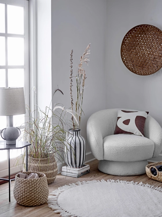 Okrągły dywan wełniany Bloomingville Lenea Ø110 cm w kolorze ecru